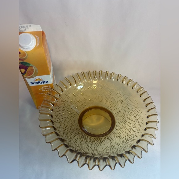 Vtg large Amber hobnail pedestal bowl - Picture 2 of 6